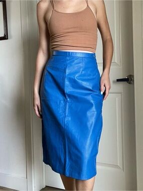 Avon Electric Blue Faux Leather Midi Skirt